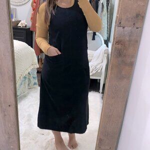 Vintage black overall maxi dress with pockets size medium